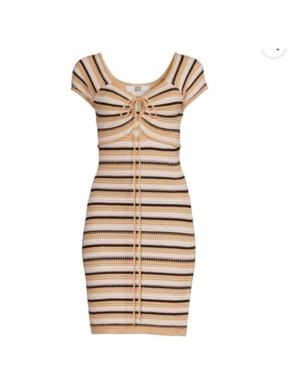 Madden NYC Crochet Knit Neutral Striped Mini Dress M| Coastal Cowgirl Boho Indie - Picture 13 of 16